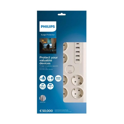 Philips Πολύπριζο 6 θέσεων & 5 θύρες USB SPN7060WA/GRS (1150100-0009)