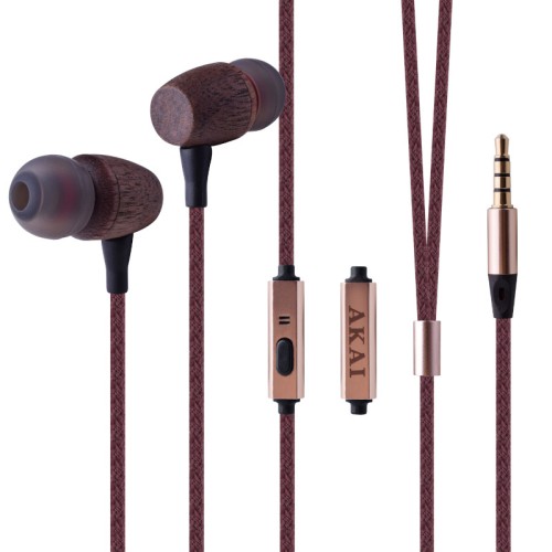 Akai Ακουστικά In-Ear BTE-W200F (110591-0010) Kαφέ Βamboo