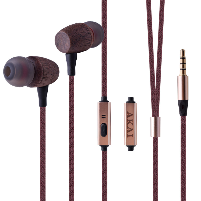 Akai Ακουστικά In-Ear BTE-W200F (110591-0010) Kαφέ Βamboo