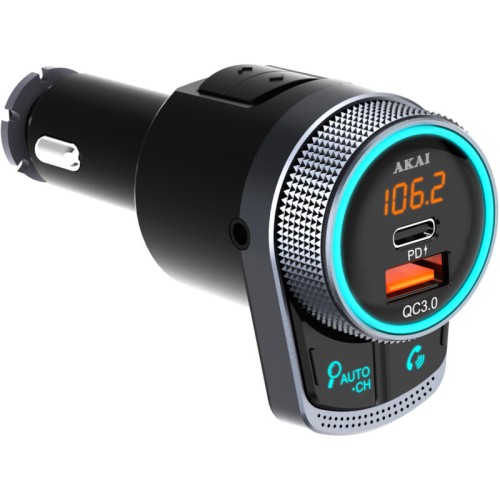 Akai Akai FMT-80BT FM transmitter και φορτιστής με Bluetooth, USB Type-A, Type-C, LED και Hands Free με noise cancellation-38W