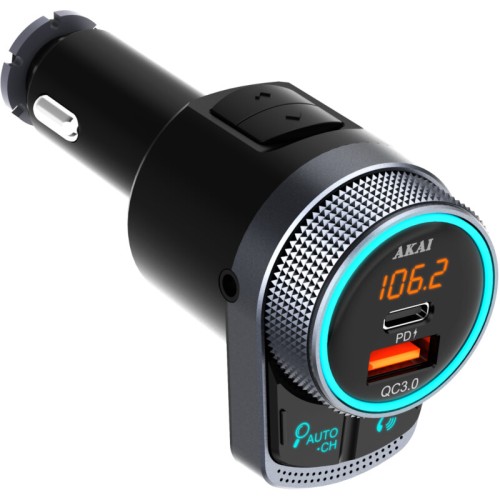 Akai Akai FMT-80BT FM transmitter και φορτιστής με Bluetooth, USB Type-A, Type-C, LED και Hands Free με noise cancellation-38W