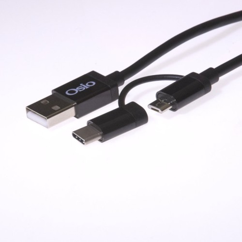 Osio Καλώδιο OTU-495B USB σε Micro USB & USB TYPE C με Αντάπτορα 1m Μαύρο (194302-0002)
