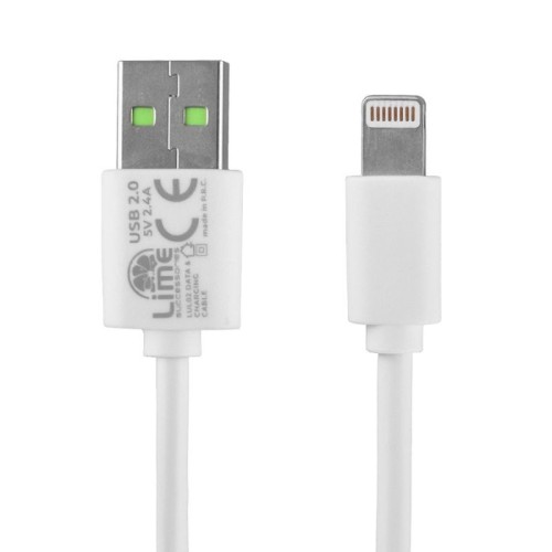 Lime Kαλώδιο USB-Α LUL01 Λευκό σε Lightning Long 2.4A, 1m για φόρτιση και δεδομένα-12W