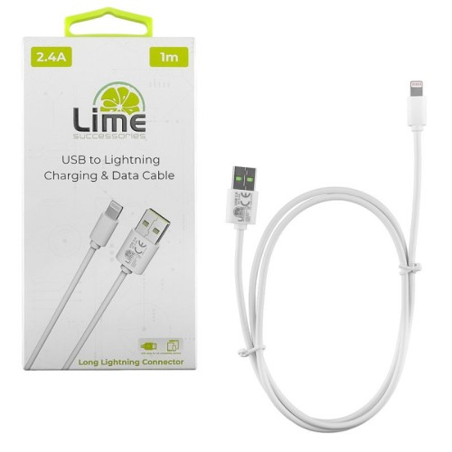 Lime Kαλώδιο USB-Α LUL01 Λευκό σε Lightning Long 2.4A, 1m για φόρτιση και δεδομένα-12W