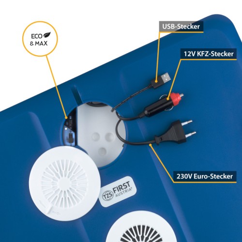  First Austria FA-5170-2-USB Φορητό ηλεκτρικό ψυγείο θερμαντήρας με ροδάκια Μπλε με USB, AC/DC, μικτά 45L - 199215-0004