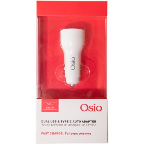 Osio OTU-5913W Διπλός φορτιστής αυτοκινήτου Fast Charge με USB Type-C και USB Type-A 36 W - 194305-0002