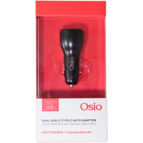  Osio OTU-5913B Διπλός φορτιστής αυτοκινήτου Fast Charge με USB Type-C και USB Type-A 36 W - 194305-0001