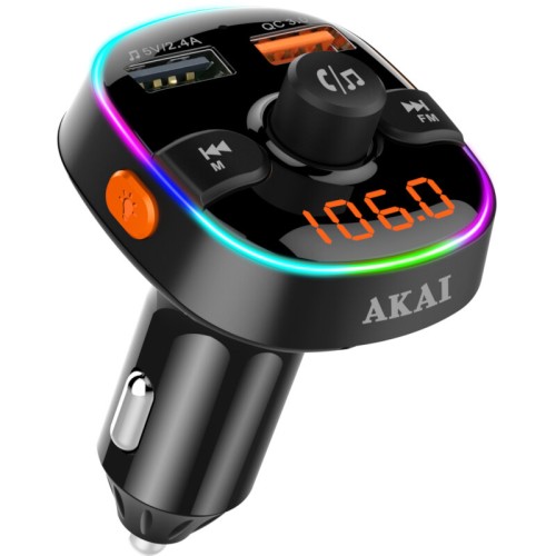  Akai FMT-52BT FM transmitter με LED, Hands Free, φορτιστή αυτοκινήτου, Bluetooth, micro SD, και 2 USB - 110585-0012