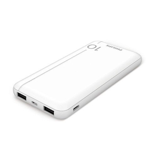 Philips Philips DLP1810CW/GRS Power Bank 10.000 mAh – 2×USB-A & USB-C, Slim, Άσπρο