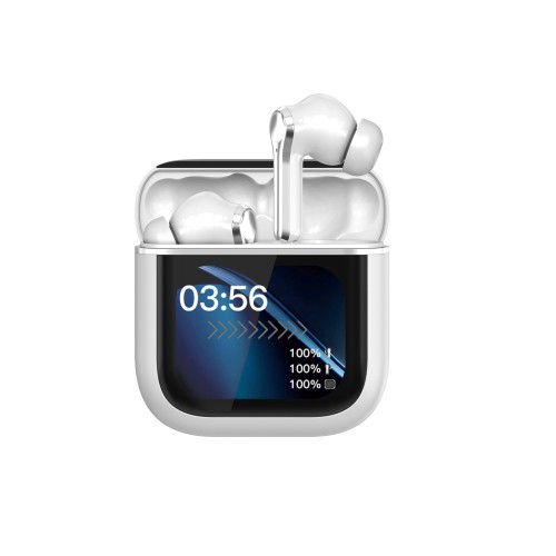 Akai AKAI BTE-J600W AENC Ασύρματα Ακουστικά Bluetooth 6.0 με ANC/ENC, 4 Μικρόφωνα & Θήκη με Οθόνη 2.01″ – έως 60h (Λευκά)