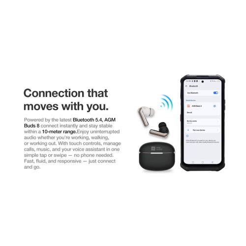 AGM AGM Buds 8 – Ακουστικά Bluetooth 5.4 με 13mm Driver & ANC έως -25dB, IPX4, Μπεζ