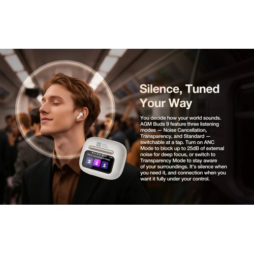 AGM AGM Buds 9 – Ακουστικά Bluetooth 5.4 με ANC έως -25dB & Smart Θήκη με Οθόνη Αφής, IPX4, Μπεζ