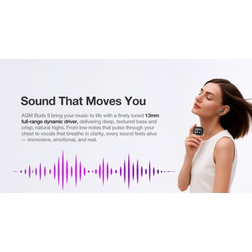 AGM AGM Buds 9 – Ακουστικά Bluetooth 5.4 με ANC έως -25dB & Smart Θήκη με Οθόνη Αφής, IPX4, Μαύρο