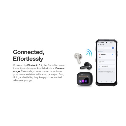 AGM AGM Buds 9 – Ακουστικά Bluetooth 5.4 με ANC έως -25dB & Smart Θήκη με Οθόνη Αφής, IPX4, Μαύρο