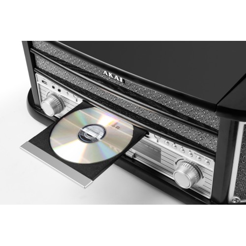 Akai Akai ATT-350CC – Ρετρό Πικάπ 3 Ταχυτήτων με CD, Κασέτα, AM/FM, Bluetooth & USB Recording (2×4W)