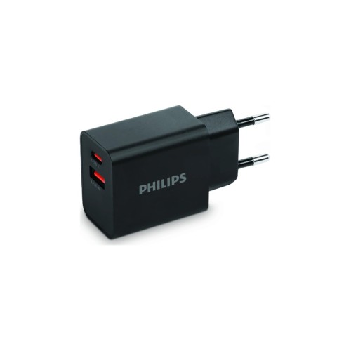 Philips Philips DLP4325AB/GRS – Φορτιστής Τοίχου GaN με USB-C PD 20W & USB-A 18W (Μαύρος)
