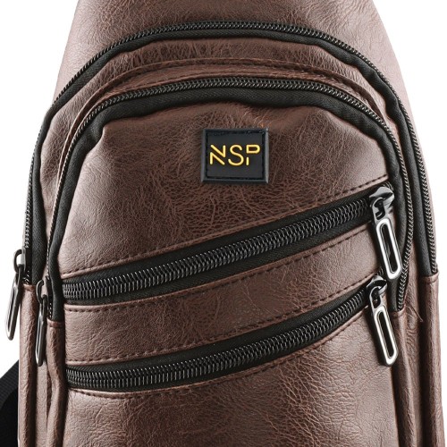 NSP  Nsp N121 Force Δερμάτινο Τσαντάκι Crossbody 5.7L (Καφέ) (8387838)