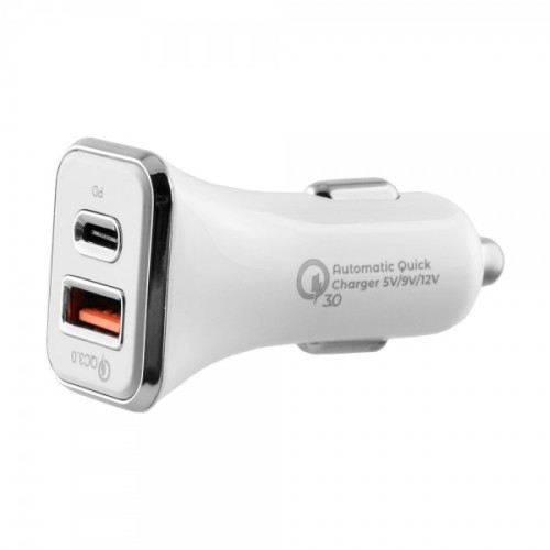 Lime Lime LCUPD21 Διπλός Φορτιστής Αυτοκινήτου USB & USB-C PD/QC 3.0 40W, Λευκό (8276200)