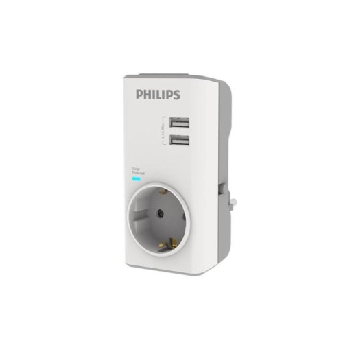 Philips Philips CHP4010W/GRS Μονόπριζο ασφαλείας με 2USB, 3680W, 380J