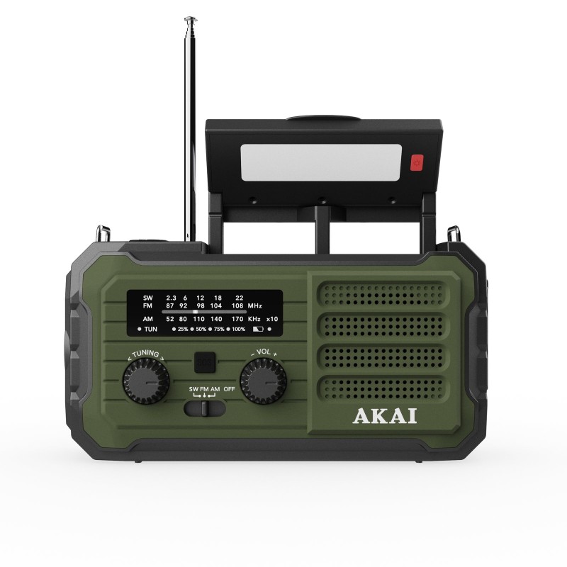 Akai Akai APR-801 Ραδιόφωνο Επιβίωσης με Ηλιακό Πάνελ, Δυναμό & Bluetooth (Πράσινο)
