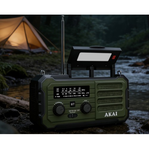 Akai Akai APR-801 Ραδιόφωνο Επιβίωσης με Ηλιακό Πάνελ, Δυναμό & Bluetooth (Πράσινο)