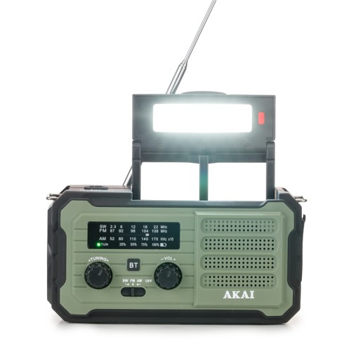 Akai Akai APR-801 Ραδιόφωνο Επιβίωσης με Ηλιακό Πάνελ, Δυναμό & Bluetooth (Πράσινο)