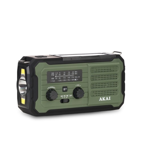 Akai Akai APR-801 Ραδιόφωνο Επιβίωσης με Ηλιακό Πάνελ, Δυναμό & Bluetooth (Πράσινο)