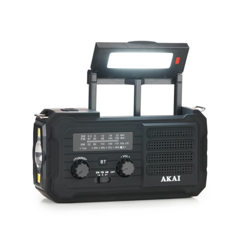 Akai Akai APR-801 Ραδιόφωνο Επιβίωσης με Ηλιακό Πάνελ, Δυναμό & Bluetooth (Μαύρο)