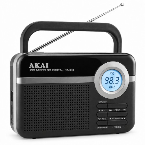 Akai Akai PR006A-472U – Φορητό Ραδιόφωνο FM με USB/SD, LCD Οθόνη & Ξυπνητήρι