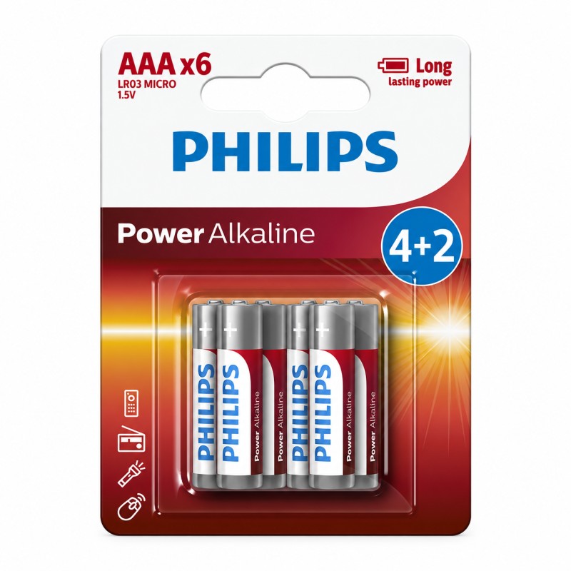 Philips Philips LR03P6BP/GRS Power Alkaline Αλκαλικές Μπαταρίες AAA 1.5V (6 τεμ.)