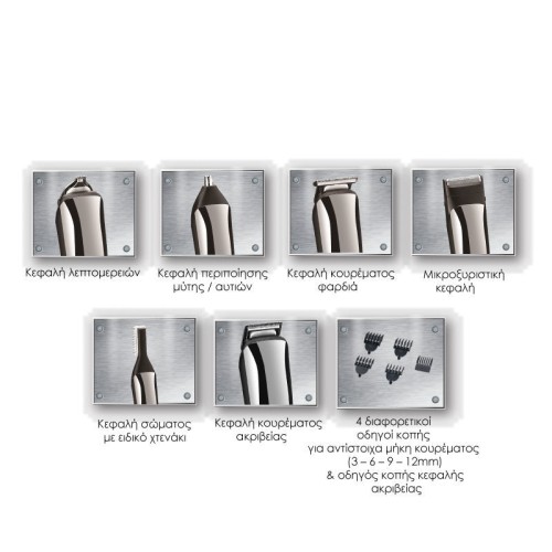 Primo Σετ Ανδρικής Περιποίησης PRMG-40402 15σε1 Επαναφορτιζόμενο Mirror/Mπλε 