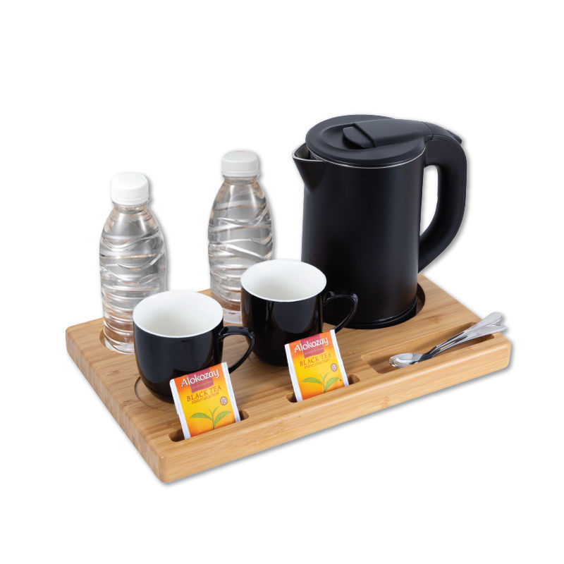 Primo Ξενοδοχειακό σετ καλωσορίσματος PRWT-50085 Primo 0.8L 1200W με Ανοξείδωτο Cool touch Μαύρο βραστήρα & Ξύλινη βάση