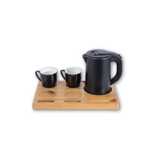 Primo Ξενοδοχειακό σετ καλωσορίσματος PRWT-50085 Primo 0.8L 1200W με Ανοξείδωτο Cool touch Μαύρο βραστήρα & Ξύλινη βάση