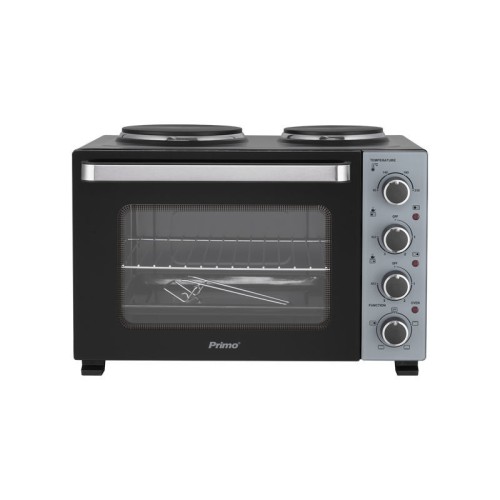 Primo Ηλεκτρικό φουρνάκι με 2 εστίες PREO-40589 PRIMO 35L 3000W Γυάλινη πρόσοψη Μαύρο/Ασημί