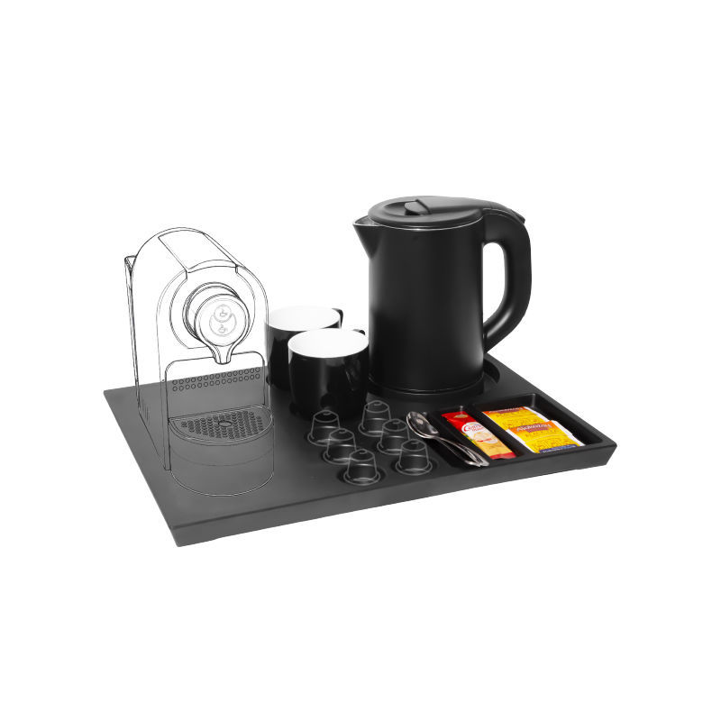 Primo Ξενοδοχειακό σετ καλωσορίσματος PRWT-50086 Primo 0.8L 1200W με Ανοξείδωτο Cool touch Μαύρο βραστήρα & Βάση μελαμίνης