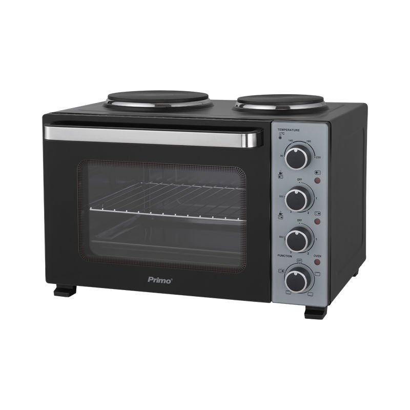 Primo Ηλεκτρικό φουρνάκι με 2 εστίες PREO-40589 PRIMO 35L 3000W Γυάλινη πρόσοψη Μαύρο/Ασημί