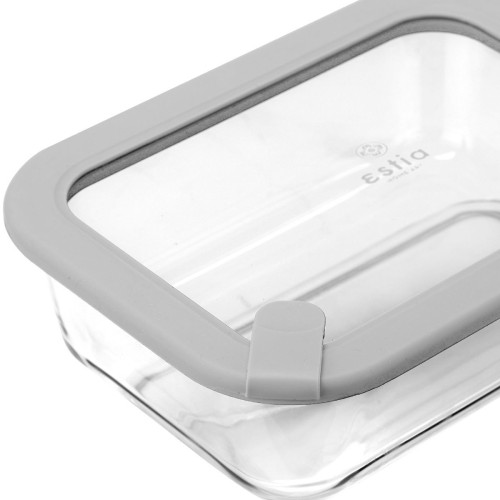 Estia Φαγητοδοχείο COLORSEAL γυάλινο 1050ml (21.6x16.5x7.4cm) με καπάκι σιλικόνης Γκρί