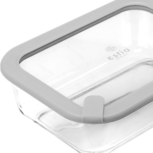 Estia Φαγητοδοχείο COLORSEAL γυάλινο 1520ml (23.5x17.8x7.6cm) με καπάκι σιλικόνης Γκρί