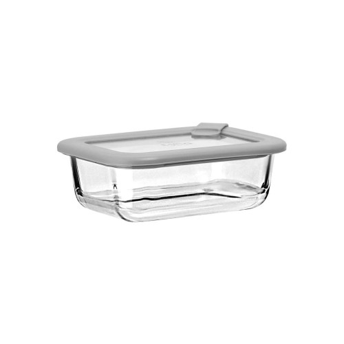 Estia Φαγητοδοχείο COLORSEAL γυάλινο 370ml (16.3x12.3x6.2cm) με καπάκι σιλικόνης Γκρί