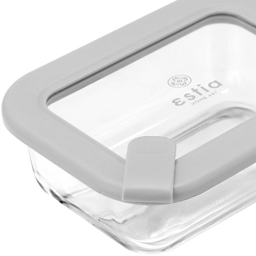 Estia Φαγητοδοχείο COLORSEAL γυάλινο 370ml (16.3x12.3x6.2cm) με καπάκι σιλικόνης Γκρί