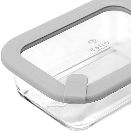 Estia Φαγητοδοχείο COLORSEAL γυάλινο 640ml (18.9x14.5x6.7) με καπάκι σιλικόνης Γκρί