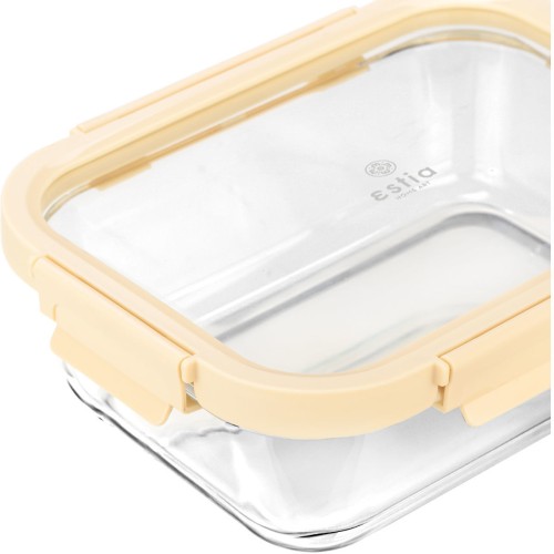Estia Φαγητοδοχείο CLICK&SEAL γυάλινο 1520ml 23.5x17.8x7.6cm με καπάκι πλαστικό Ivory