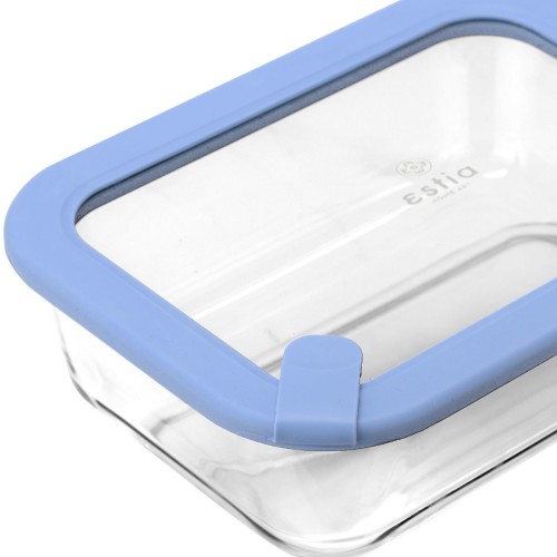 Estia Φαγητοδοχείο COLORSEAL γυάλινο 1050ml 21.6x16.5x7.4cm με καπάκι σιλικόνης Μπλέ