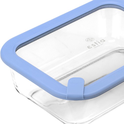 Estia Φαγητοδοχείο COLORSEAL γυάλινο 1520ml 23.5x17.8x7.6cm με καπάκι σιλικόνης Μπλέ