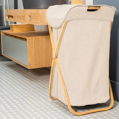 Estia ESTIA ΚΑΛΑΘΙ ΑΠΛΥΤΩΝ BAMBOO ESSENTIALS 40x40x70cm ΜΕ ΘΗΚΗ ΠΟΛΥΕΣΤΕΡΑ ΠΤΥΣΣΟΜΕΝΟ ΜΠΕΖ