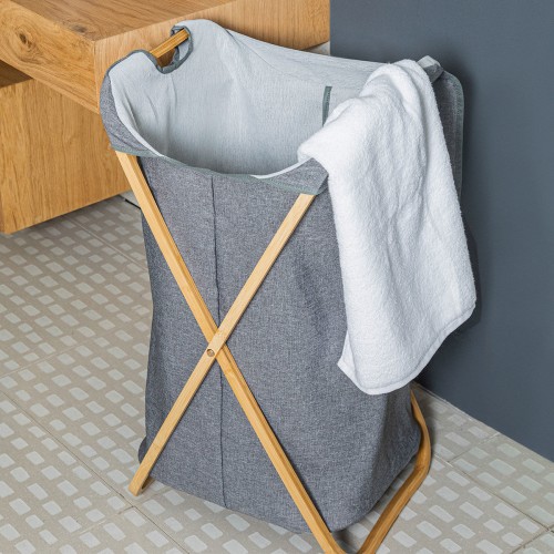 Estia ESTIA ΚΑΛΑΘΙ ΑΠΛΥΤΩΝ BAMBOO ESSENTIALS 40x40x70cm ΜΕ ΘΗΚΗ ΠΟΛΥΕΣΤΕΡΑ ΠΤΥΣΣΟΜΕΝΟ ΓΚΡΙ