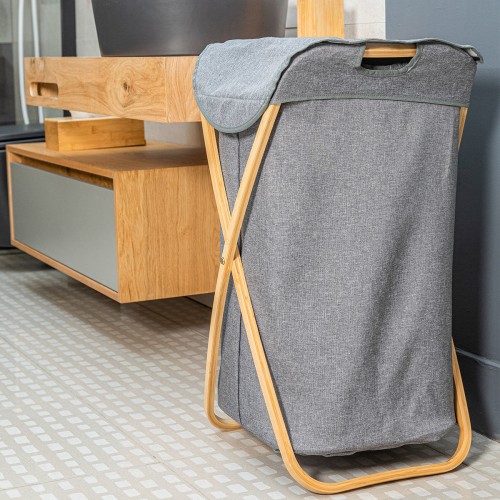 Estia ESTIA ΚΑΛΑΘΙ ΑΠΛΥΤΩΝ BAMBOO ESSENTIALS 40x40x70cm ΜΕ ΘΗΚΗ ΠΟΛΥΕΣΤΕΡΑ ΠΤΥΣΣΟΜΕΝΟ ΓΚΡΙ