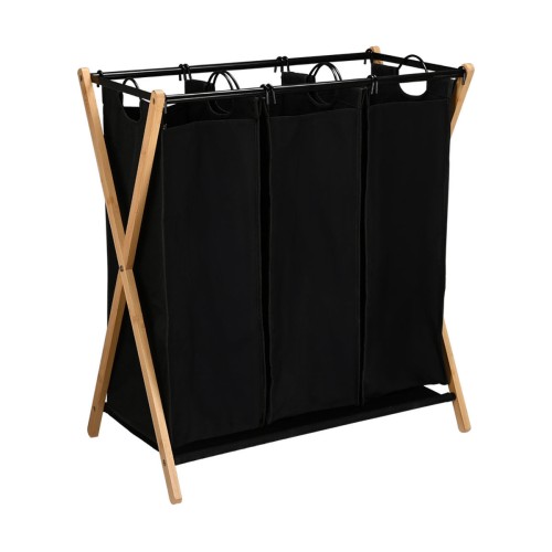 Estia Καλάθι απλύτων BAMBOO ESSENTIALS 102lt 3 Θέσεων 68x40x76cm Μαύρο