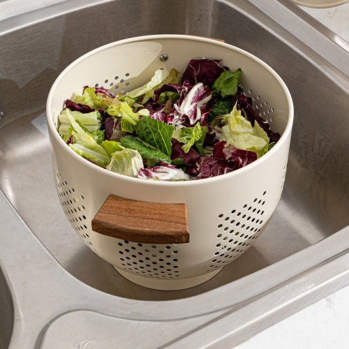 Estia Σουρωτήρι ζυμαρικών ALLURE ανοξείδωτο 22cm με ξύλινες λαβές Ivory