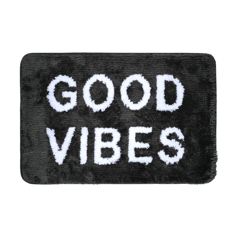 Estia Ταπέτο μπάνιου GOOD VIBES 40x60cm 100% μικροίνες Μαύρο